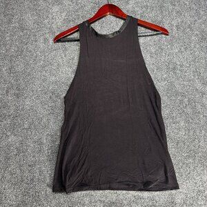 bebe Top Womens XS Tank Back Zip Neck Sleeveless Swing Hem Faux Leather Trim